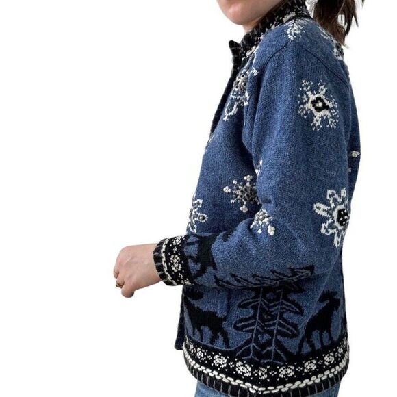 Vintage Coldwater Creek Wool Snowflake Christmas Theme Cardigan Jacket Sz S - Picture 6 of 7